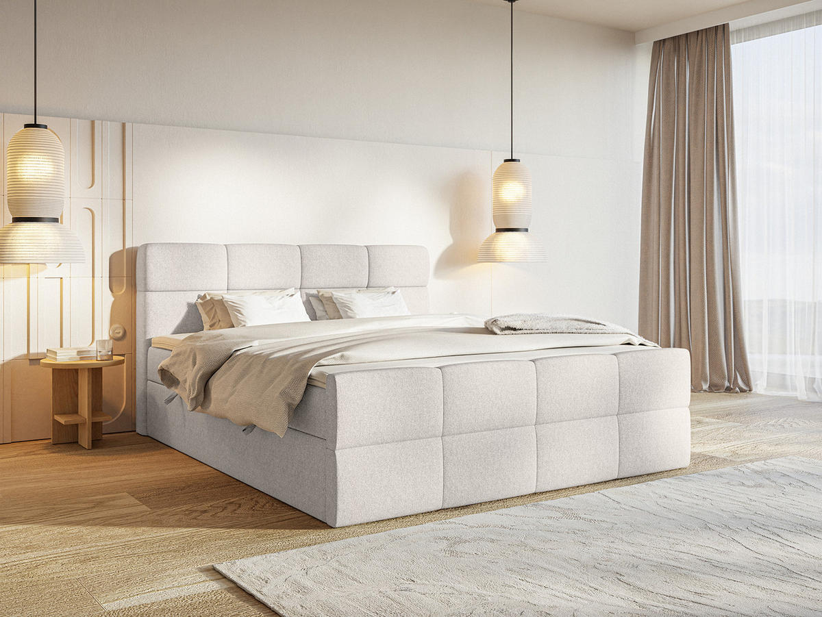 BOXSPRINGBETT ALZEA 160x200 cm, Weiß - Weiß, Textil (160/200cm) - Fedve