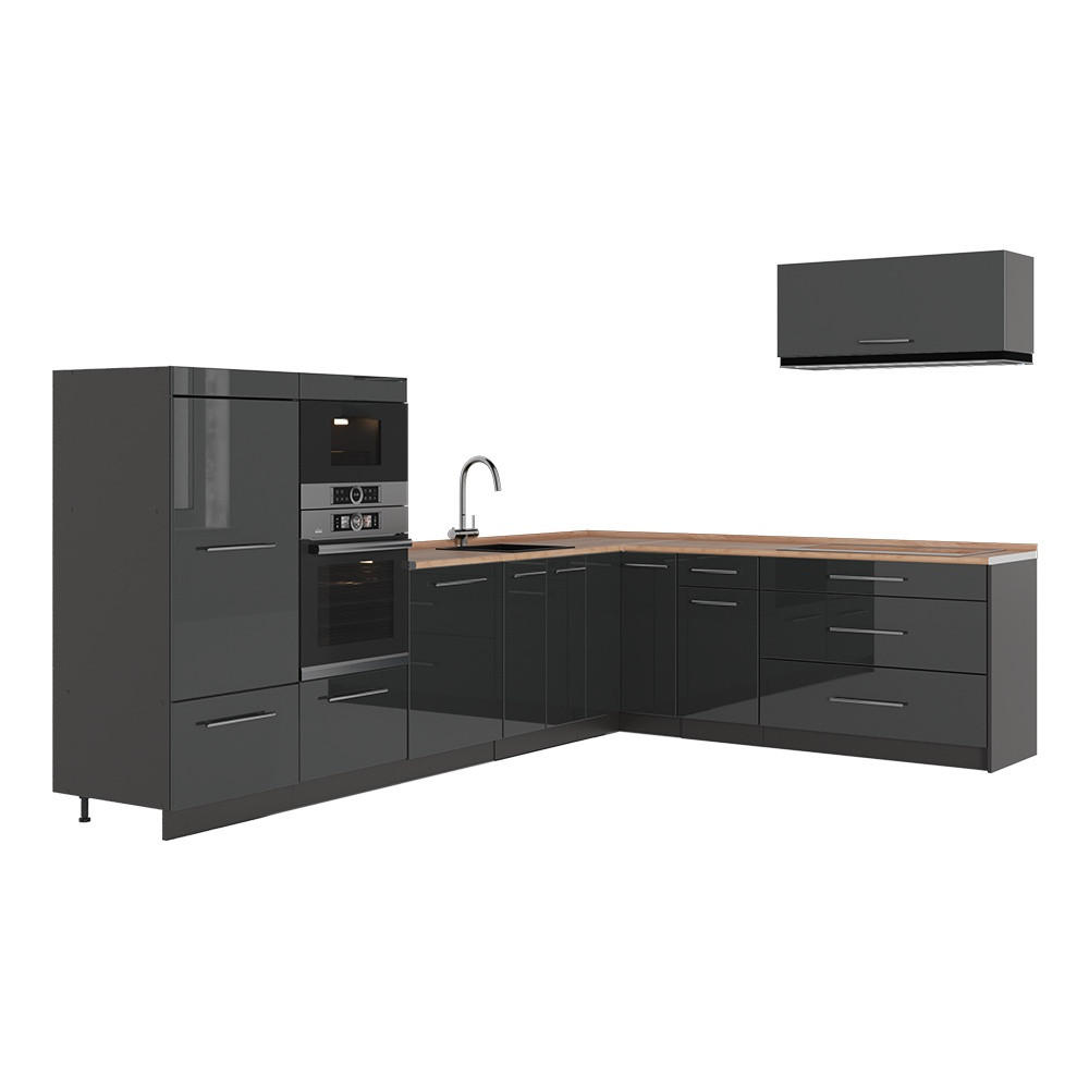 KUHINJA U OBLIKU SLOVA L Fame-Line, Antracit visokog sjaja/Antracit, 327 x 227 cm, RP Hrast - crna visoki sjaj/antracit, drvni materijal (327/153.6/60cm) - Vicco