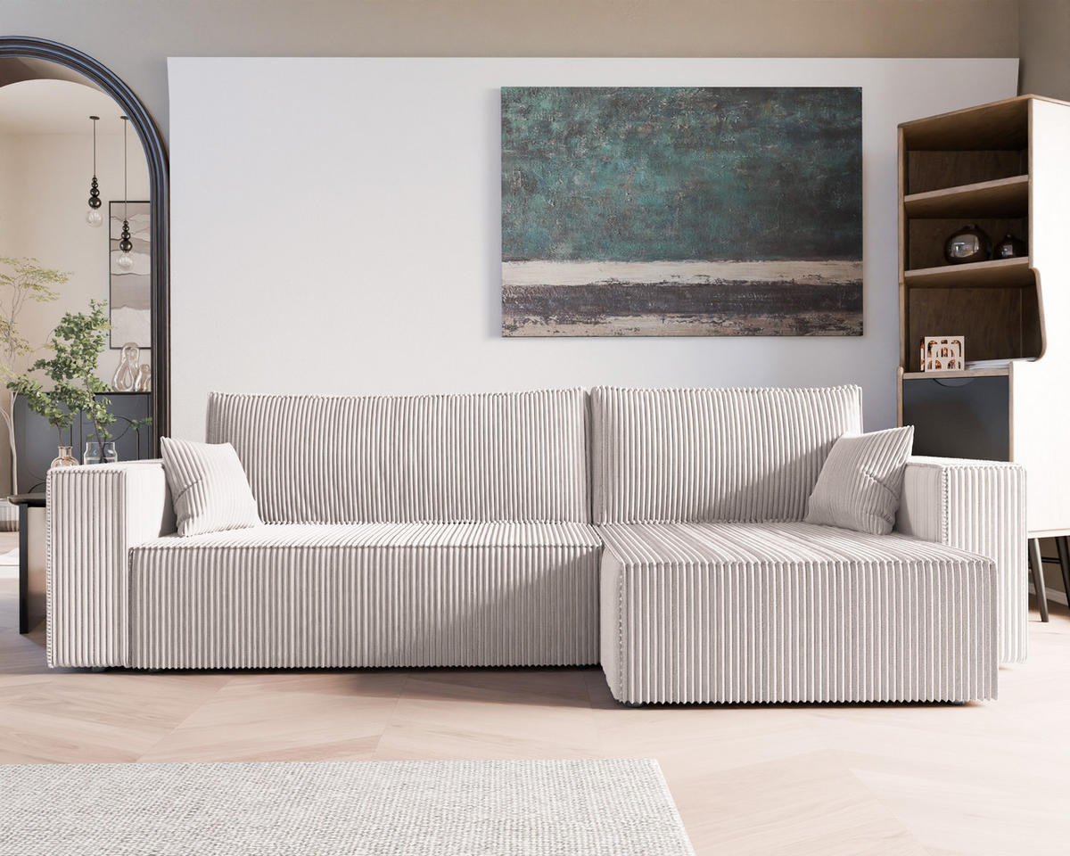 ECKSOFA mit Schlaffunktion und Bettkasten, Beige - Beige, Holzwerkstoff/Textil (145/276cm) - Idohome
