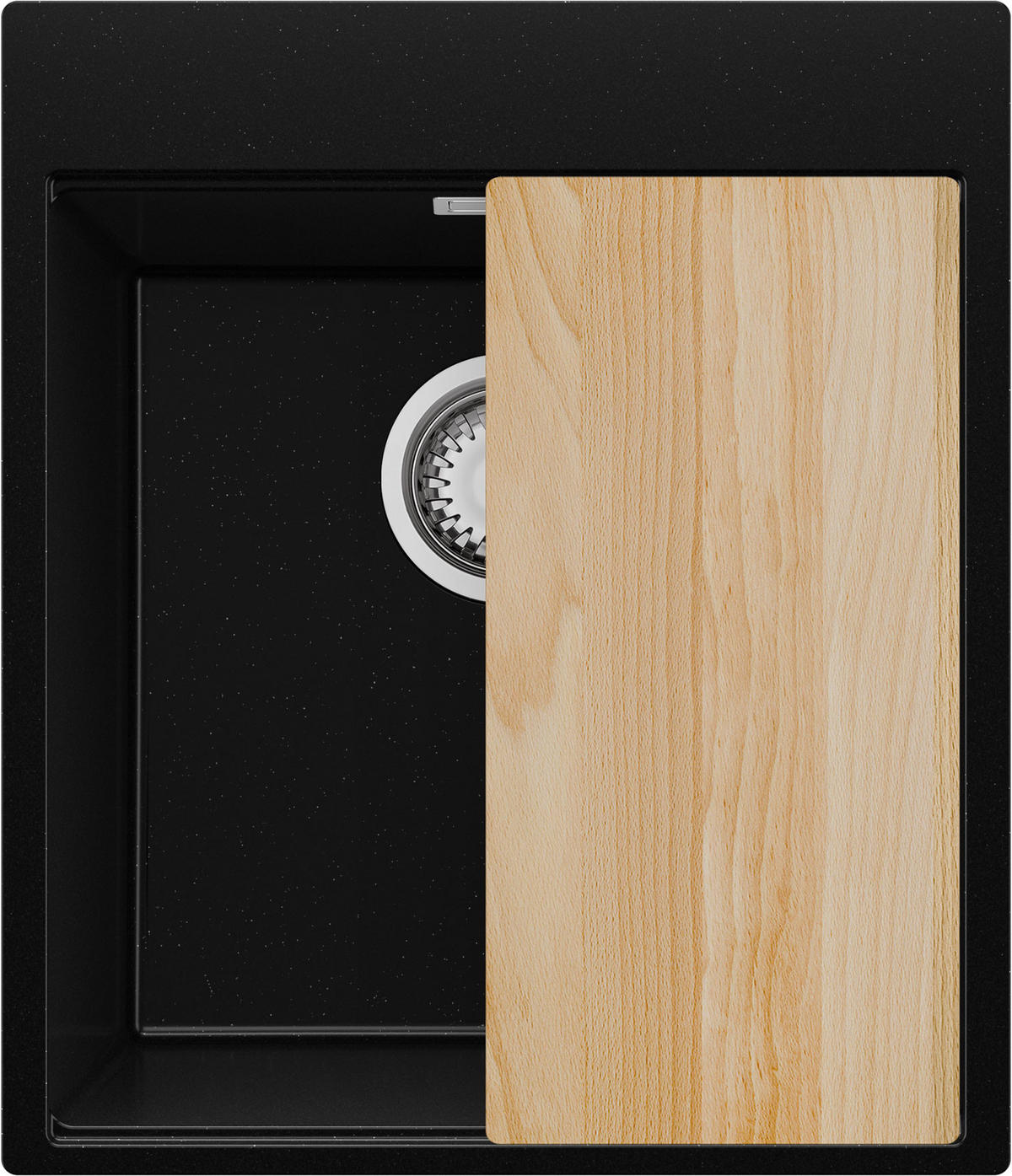 SPÜLBECKEN Oslo, 2-er set Schwarz Metallic 43/50 cm 1 Becken + Ablauf-Set + Schneidebrett ab 45er Unterschrank - Chromfarben/Schwarz Hochglanz, Kunststoff (43/20/50cm) - Primagran