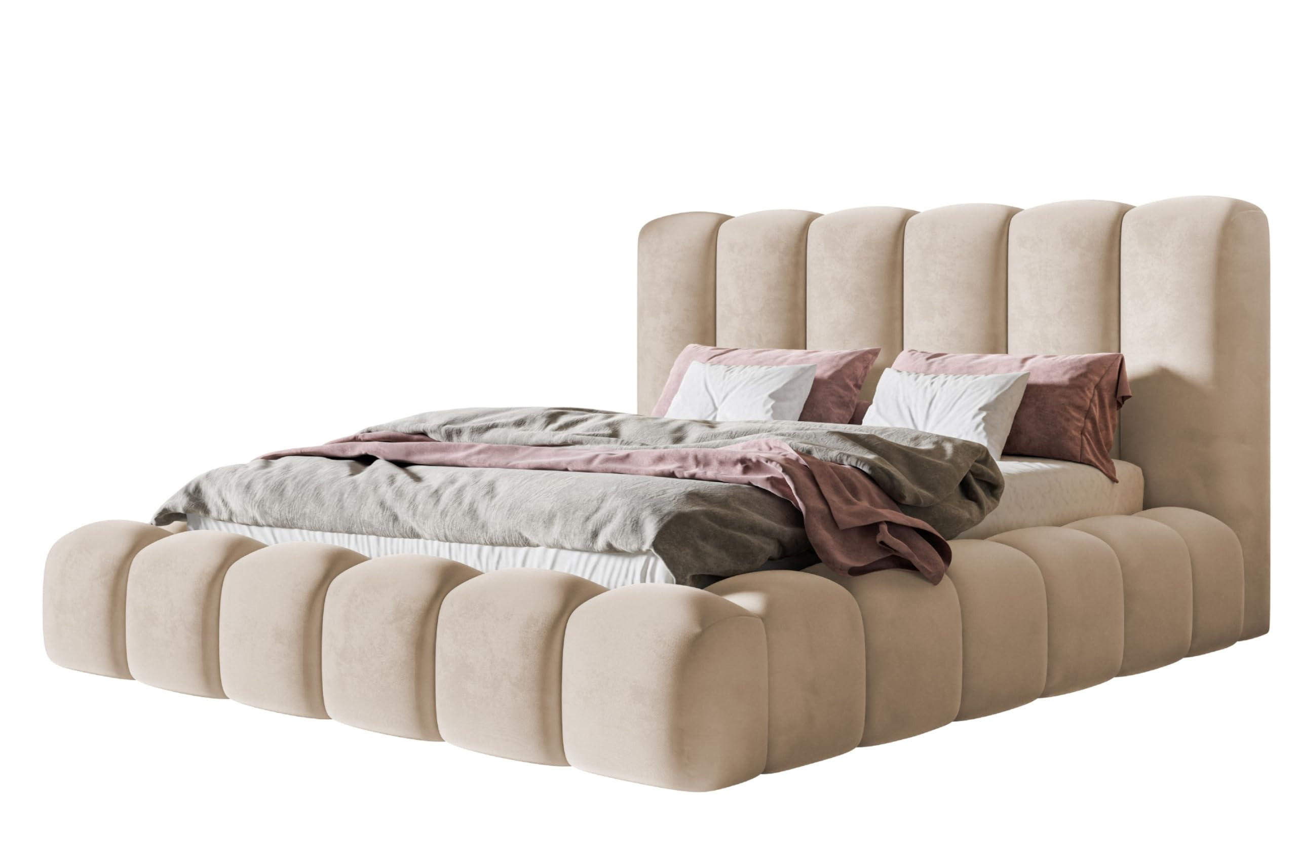 BETT 120x200 - Polsterbett mit Bettkasten und Metallrahmen - Modern Bett - Eleganter Amor-Velvet-Stoff - Kollektion Nora Maxi - Beige - Beige, Holz/Textil (120/200cm) - Alpi-Möbel