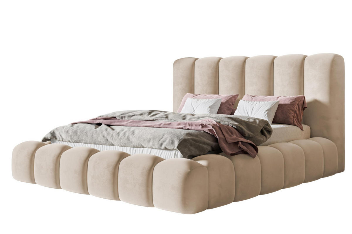 BETT 120x200 - Polsterbett mit Bettkasten und Metallrahmen - Modern Bett - Eleganter Amor-Velvet-Stoff - Kollektion Nora Maxi - Beige - Beige, Holz/Textil (120/200cm) - Alpi-Möbel