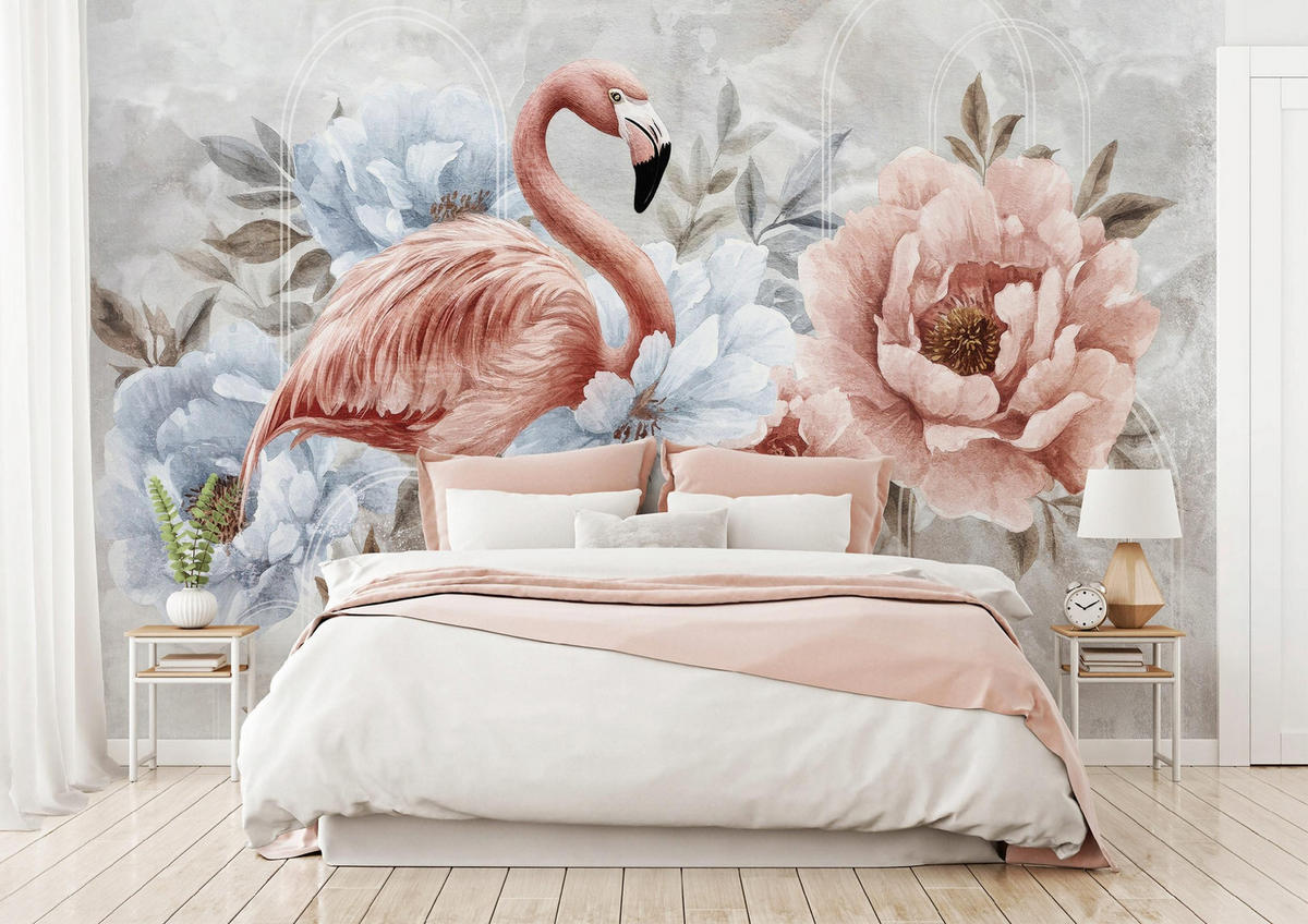 FOTOTAPETE Blumen Flamingos Rosa 312x219 cm - Multicolor, Textil (312/219cm) - Wallarena