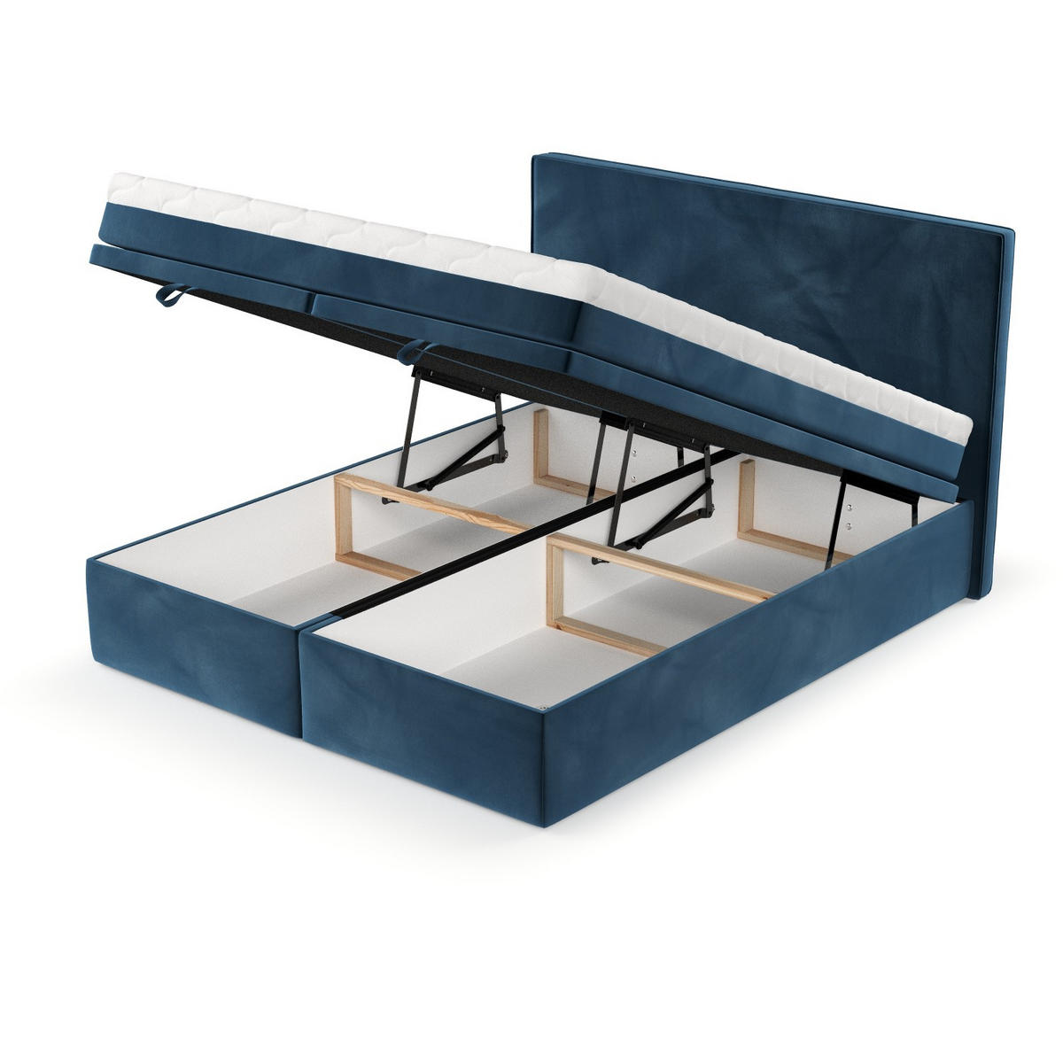 BOXBETT Zalla 140/200 cm Dunkelblau im Kronos Stoff - Schwarz/Dunkelblau, Holz/Holzwerkstoff (140/200cm) - AltaBeds