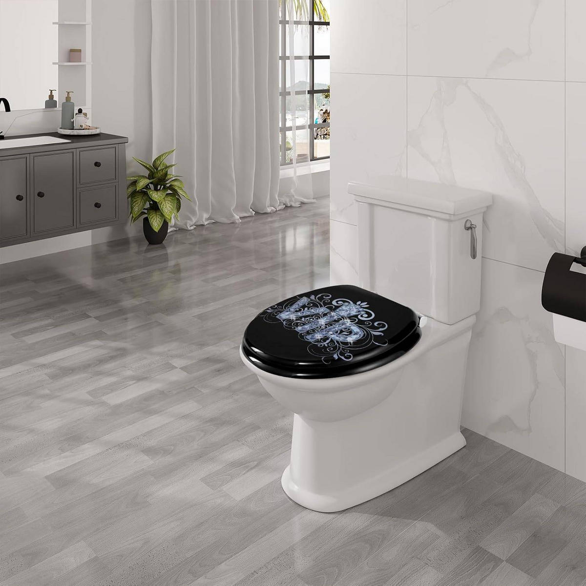 WC SITZ Toilettensitz mit Absenkautomatik, Antibakteriell - Schwarz, Holzwerkstoff/Metall (37/2.51/43cm) - Woltu