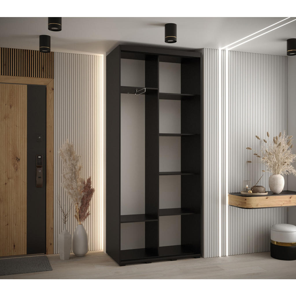 Thumbnail - Abiks Möbel Schwebetürenschrank, Schwarz, Schwarz, Schwarz, Metall, Nachbildung, 6 Fächer, 100x235x45 cm, Schlafzimmer, ...