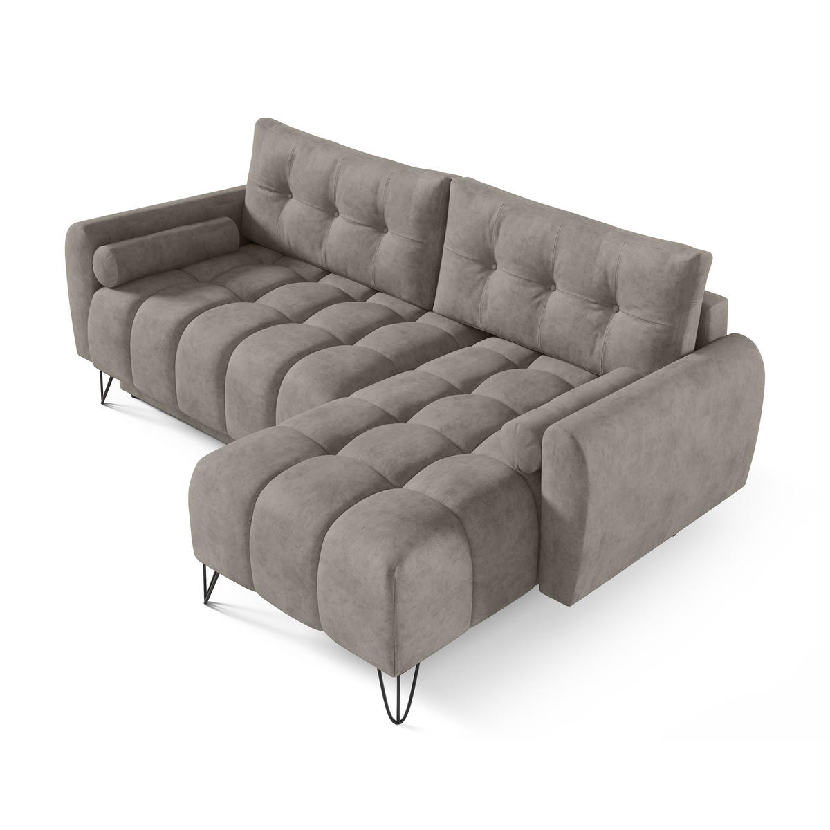 ECKSCHLAFSOFA Malaga Mini universeller Ottomane, Dunkelbeige - Beige/Schwarz, Textil (222/148cm) - Beautysofa