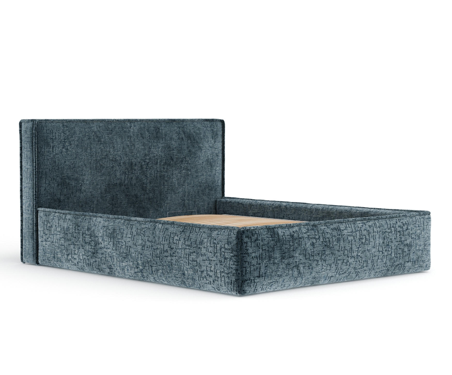 POLSTERBETT Lounge Blau 140/200 cm im Chenille-Stoff - Blau/Naturfarben, Holz/Holzwerkstoff (140/200cm) - Maison de Reve