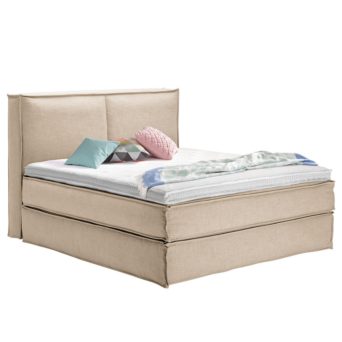 BOXSPRINGBETT mit Kopfteil - Premium - Beige, Textil (140/200cm) - home24