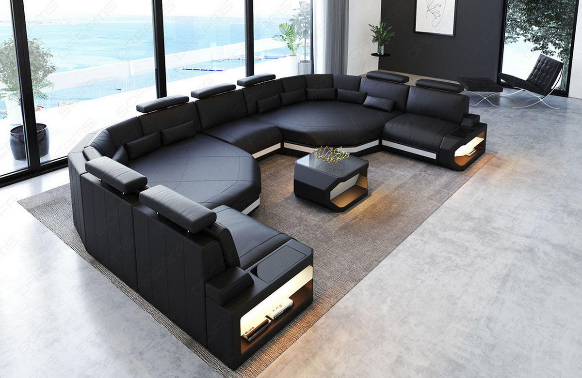 WOHNLANDSCHAFT Asti XXL - Schwarz/Weiß, Leder (435/93/280cm) - Sofa Dreams