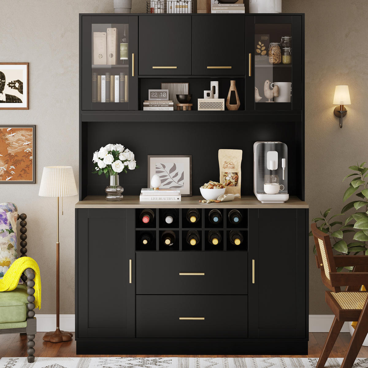 ANRICHTESCHRANK mit LED und Steckdose 120 x 36,3 x 180 cm Schwarz - Schwarz, Metall (36.3/180/120cm) - Meubliv