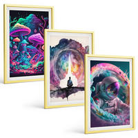 BILDER SET 3er Set - 40x60 cm Goldrahmen - Farbenfrohe Fantasy-Kunstillustrationen - Goldfarben, Kunststoff (40/60cm) - TULUP