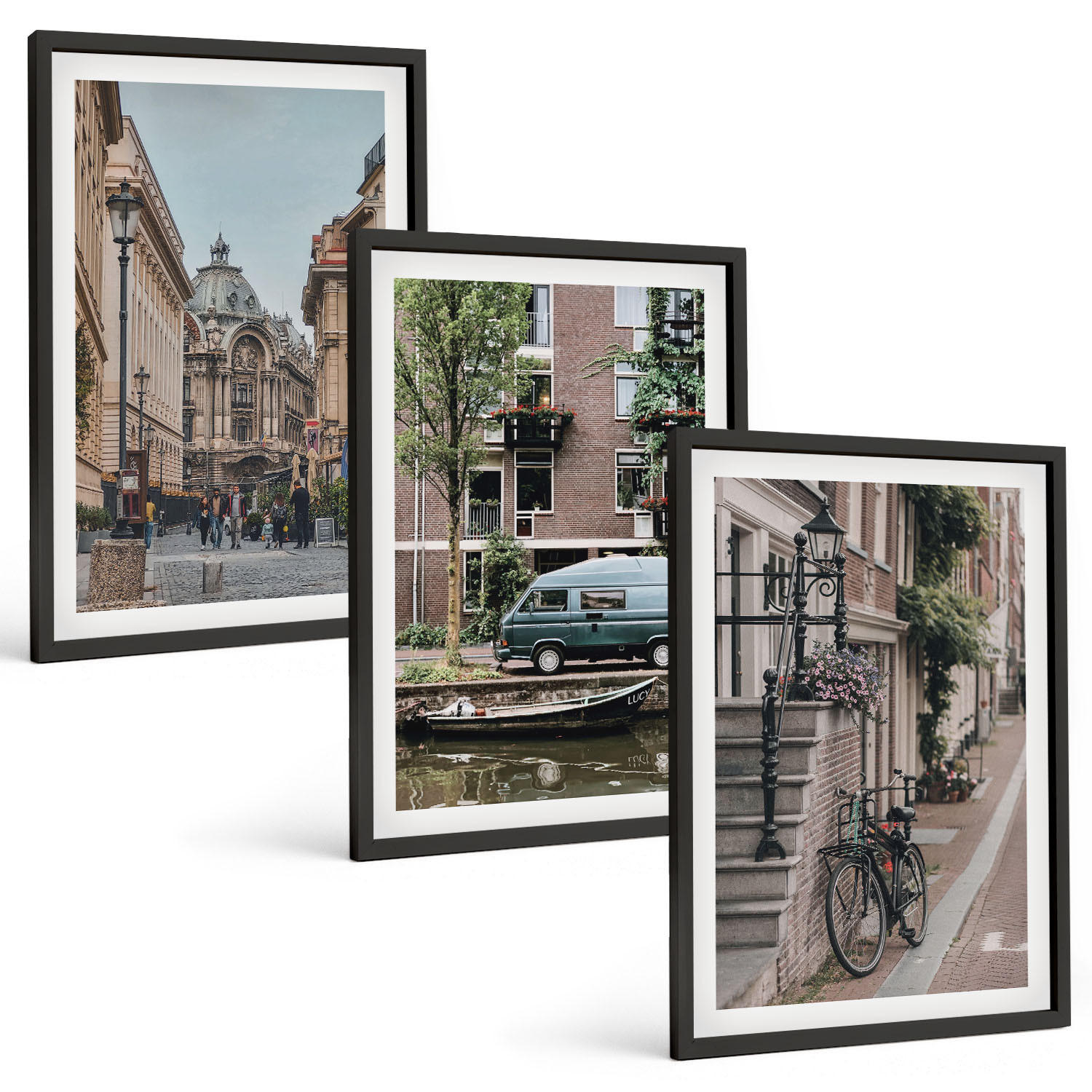 BILDER SET 3er Set - 40x60 cm Schwarzer Rahmen - Stadtansichten von Gebäuden - Schwarz, Kunststoff (40/60cm) - TULUP