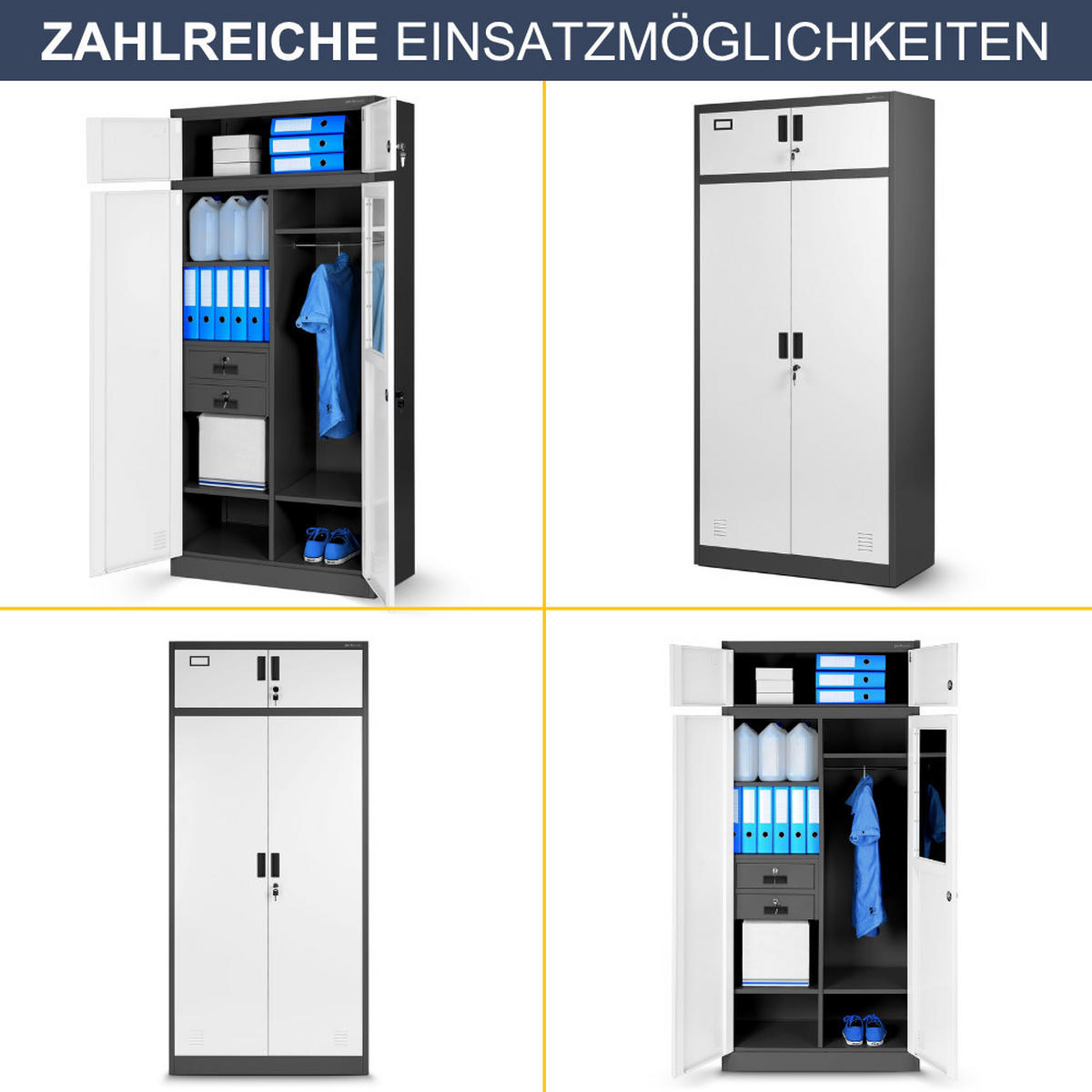 MEHRZWECKSCHRANK Metall mit Erweiterung BORYS 185x90x50cm Anthrazit-Weiß - Weiß, Metall (90/185/50cm) - Jan Nowak