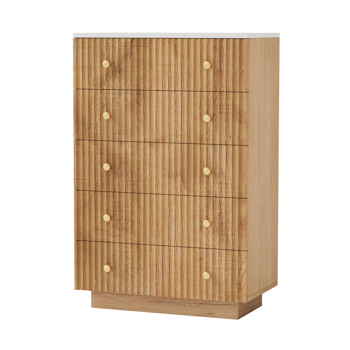 KOMMODE Riffel-Design mit 5 Schubladen & Sockel-LED 73/40/111 cm Eiche-Dekor - Eichefarben, Holzwerkstoff (73/111/40cm) - Creahappy