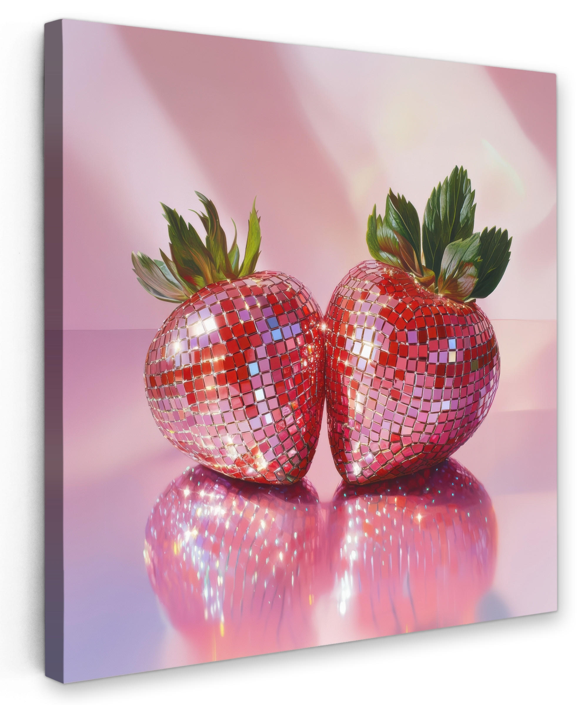 MuchoWow OBRAZ NA PLÁTNĚ Disco - Ovoce - Třpytky - Jahoda 50x50 cm