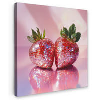 LEINWANDBILD Disco - Obst - Glitzer - Erdbeere 50x50 cm - Pink, Textil (50/50cm) - MuchoWow