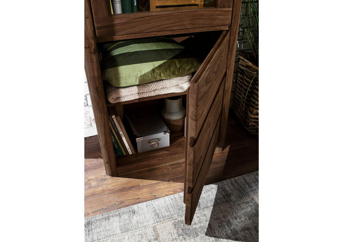VITRINE Sheesham 70x40x202 rot-braun gebeizt TORONTO #110 - Dunkelbraun, Holz (70/202/40cm) - Massivmoebel24