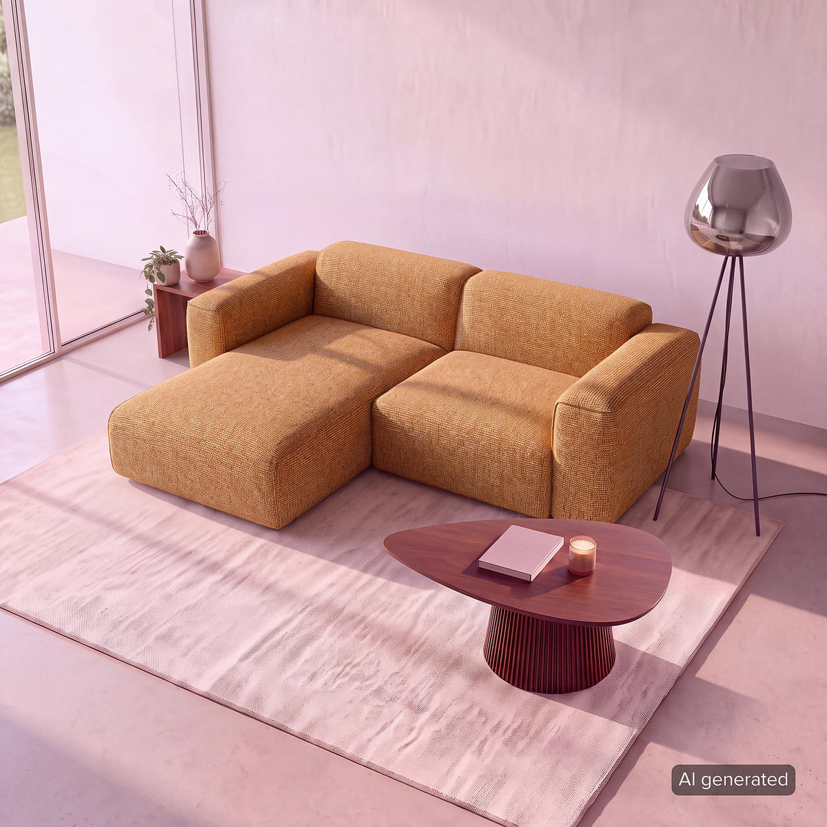 1,5-SITZER ECKSOFA mit Longchair - Schwarz/Honig, Kunststoff/Textil (260/173cm) - home24