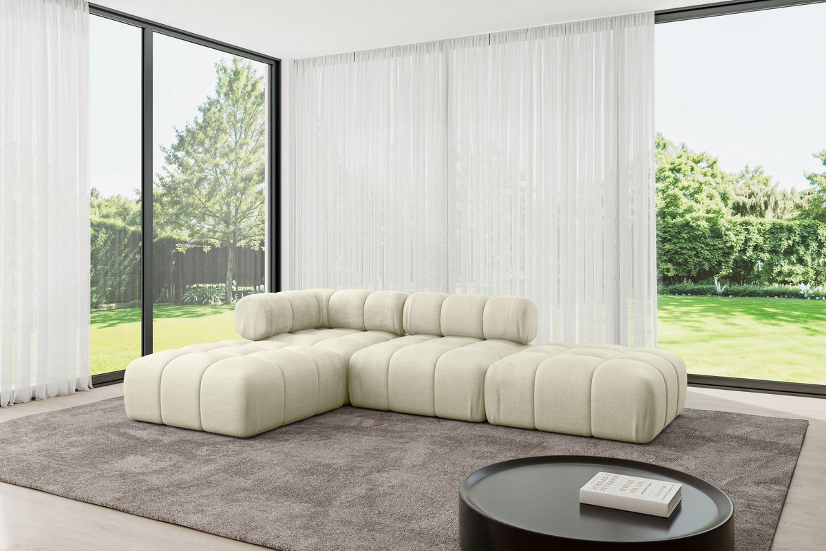ECKSOFA modulares Sofa Kerru-L1 - 285x190x70 cm Beige Velours - Beige, Holzwerkstoff/Textil (285/190cm) - ALTDECOR