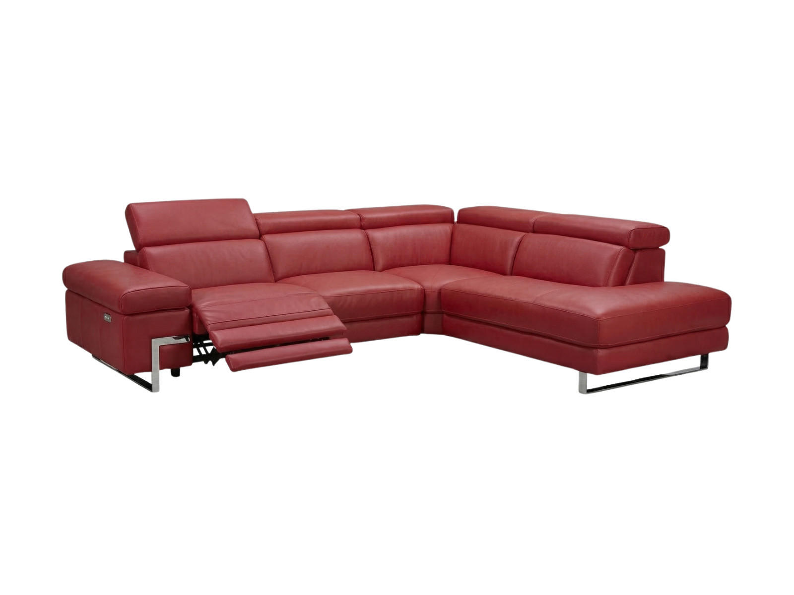 ECKSOFA Opera Echtleder mit 1 x Relaxfunktion Rot - Rot, Leder/Metall (269/218cm)
