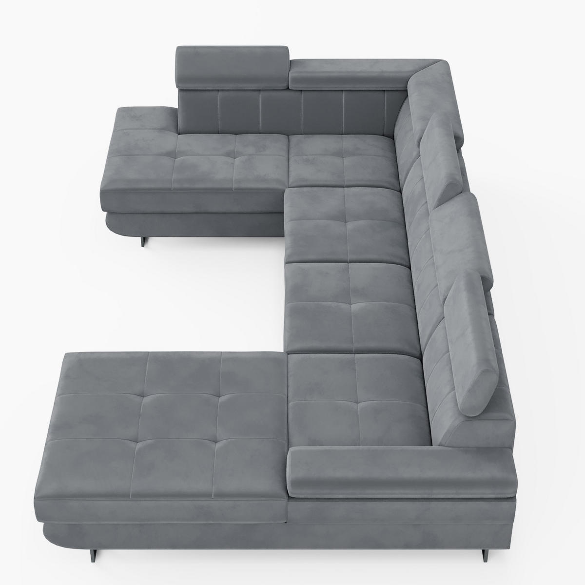 WOHNLANDSCHAFT MARRY Links Schwarz Velours-Stoff mit Schlaffunktion und zwei Bettkästen - Dunkelgrau, Holz/Metall (335/90/190cm) - Barchello