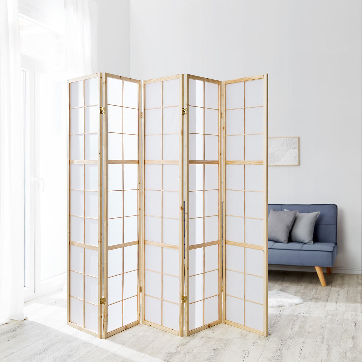 PARAVENT 5-tlg. 220/175 cm Braun Shoji - Braun, Holz (220/175/2cm) - Homestyle4u