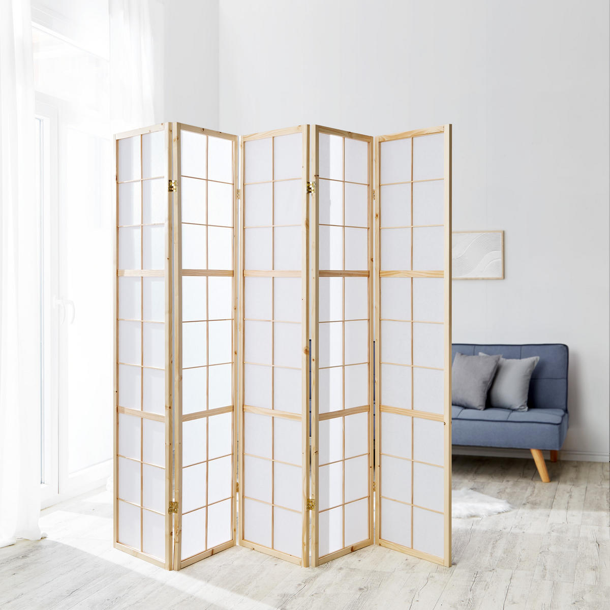 PARAVENT 5-tlg. 220/175 cm Braun Shoji - Braun, Holz (220/175/2cm) - Homestyle4u