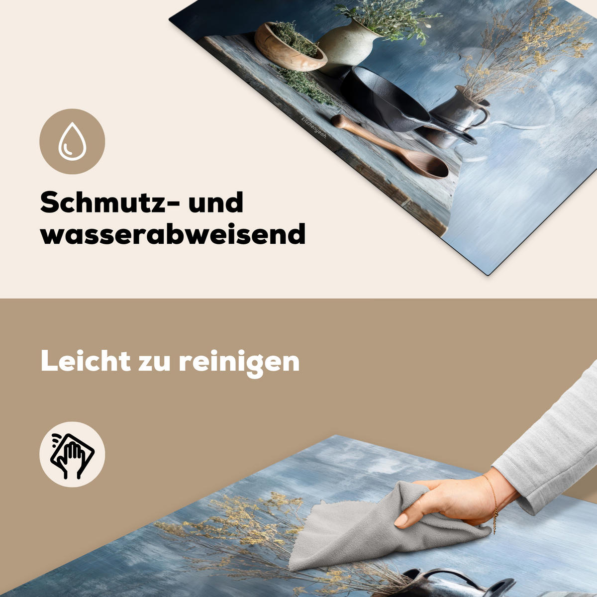 HERDABDECKPLATTE Stilleben - Kräuter - Rustikal Ceranfeldabdeckung 80x52 cm - Blaugrau, Kunststoff (80/52/0.2cm) - MuchoWow