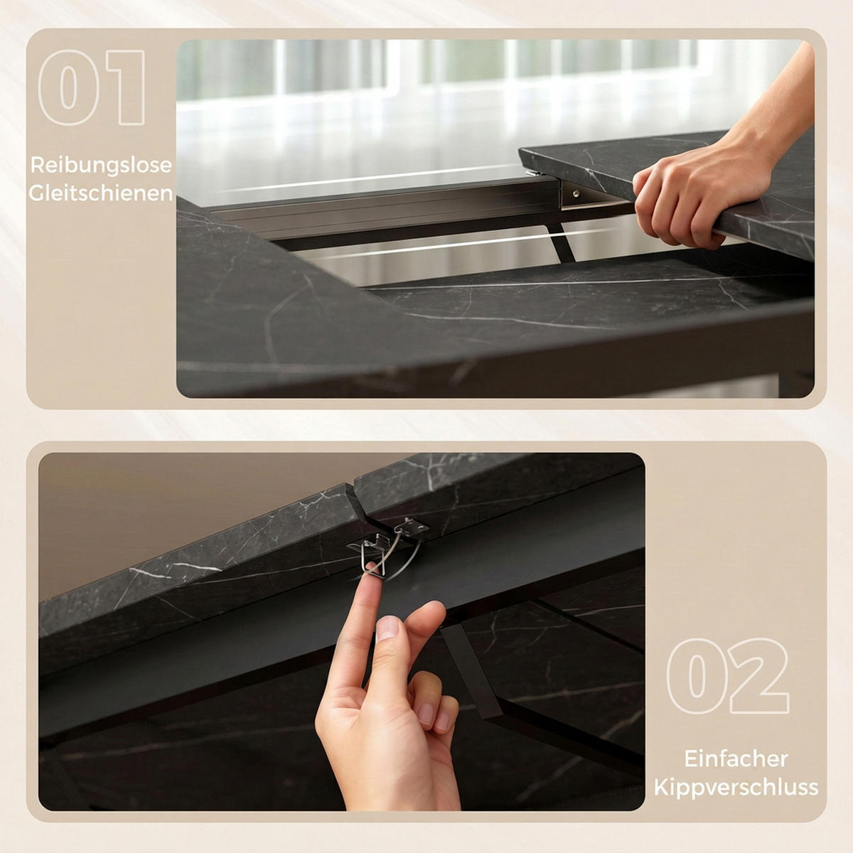 AUSZIEHBARER Esstisch MDF Schwarz - Schwarz, Holzwerkstoff (180/80/75cm) - HOMCOM