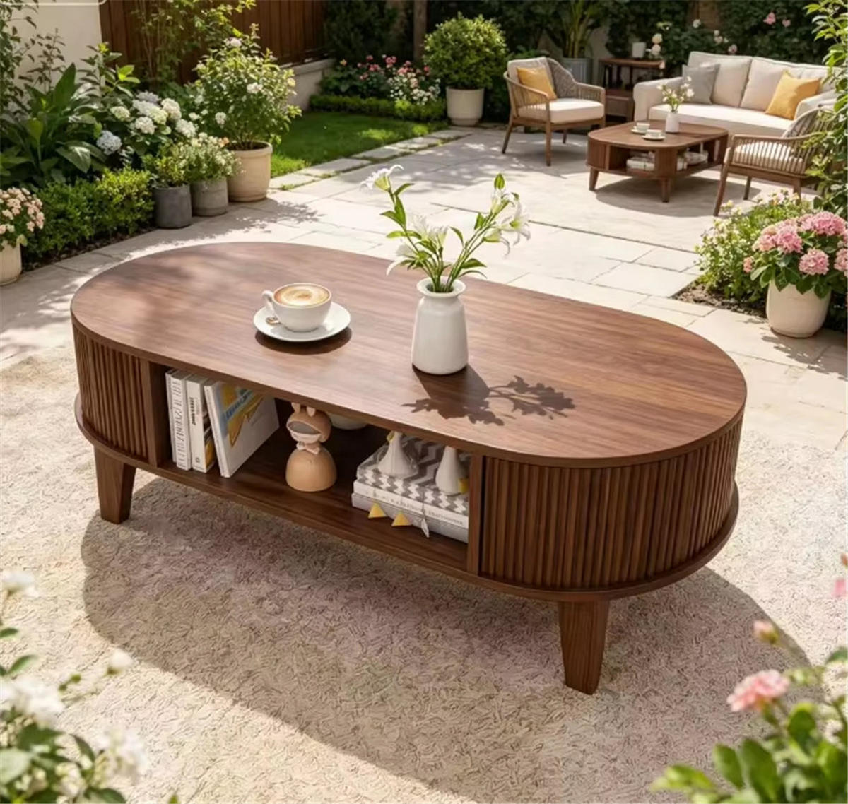COUCHTISCH oval Stauraum Ablage Walnuss 100x50,4x50 - Braun, Holz (100/50/50.4cm) - Kaket