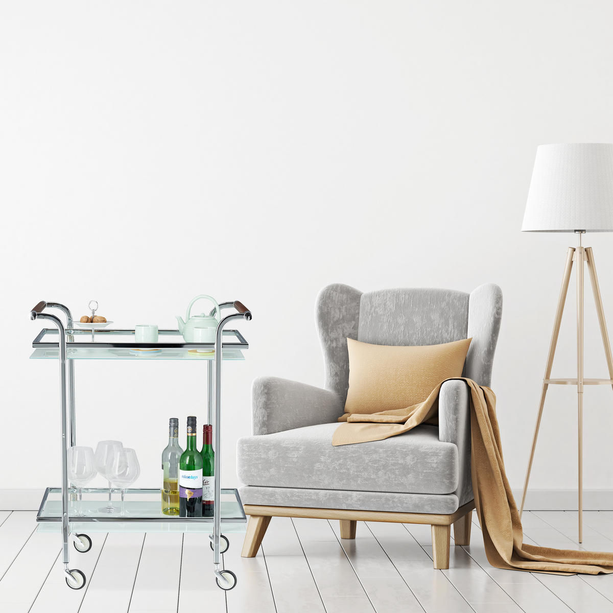 SERVIERWAGEN - Silberfarben, Glas/Metall (66/85/43cm) - Relaxdays