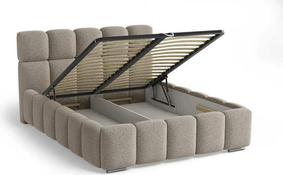 POLSTERBETT LUNA mit Kopfteil, 200 x 200 cm, Doppelbett mit Bettkasten und Lattenrost aus Metall, Boucle Stoff: Rosa - Rosa, Holz/Textil (200/200cm) - Agmat-Furniture