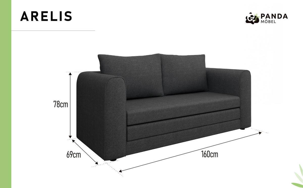 SCHLAFSOFA Arelis Schlafsofa mit Bettfunktion, dunkelgrau - Dunkelgrau, Holz (160/78/69cm) - Panda Möbel