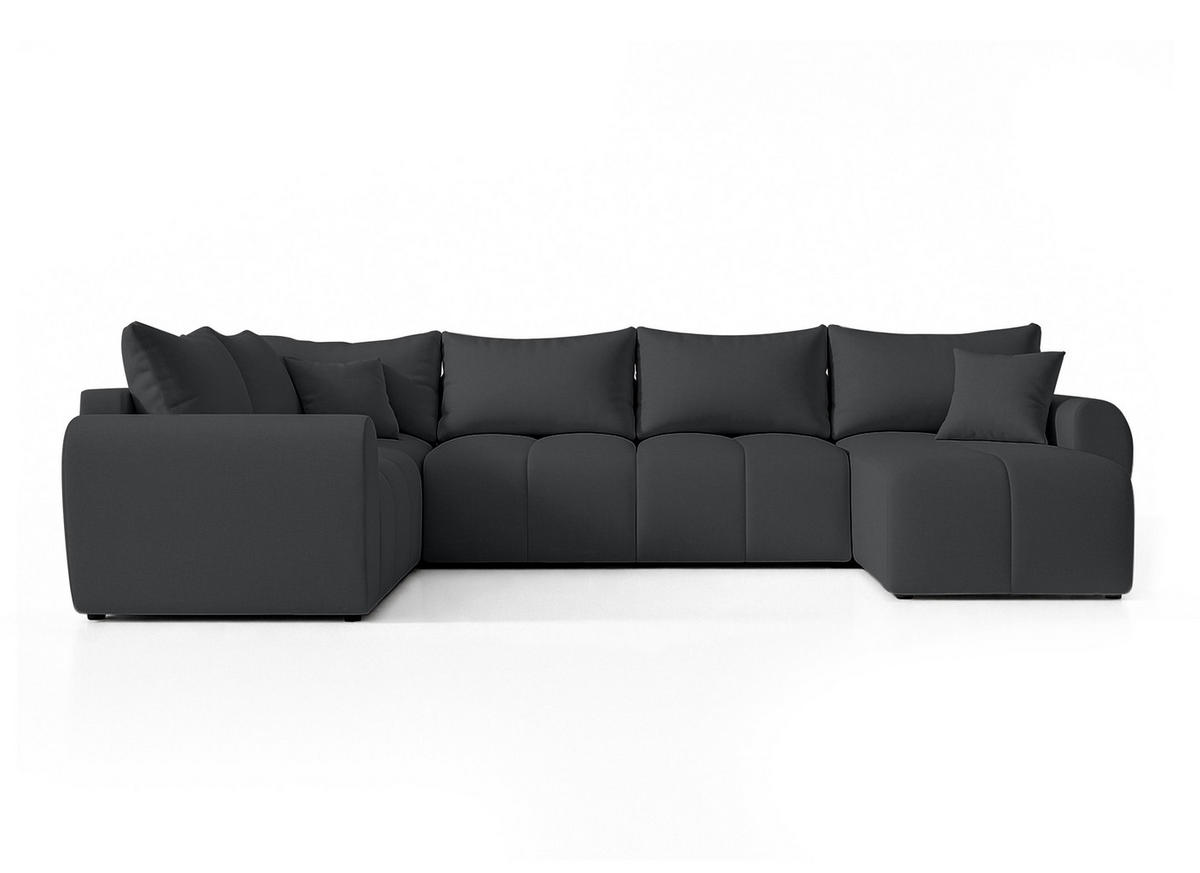 WOHNLANDSCHAFT Malatya U Form MAX Dunkelgrau 311/145/80 cm mit Schlaffunktion - Dunkelgrau/Schwarz, Kunststoff/Textil (303/80/208cm) - AX Living