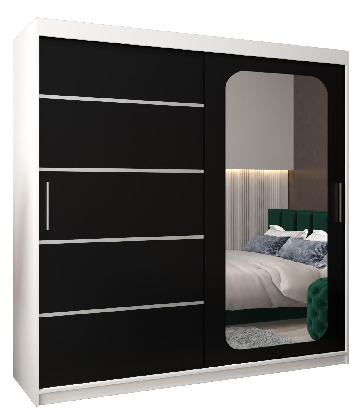 Abiks Möbel Schwebetürenschrank Weiß, Schwarz 200x200x62 cm