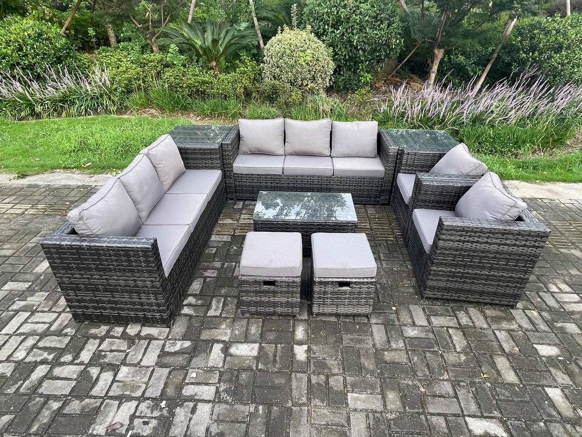 GARTENMÖBELSET Polyrattan 9-Sitzer - Dunkelgrau, Metall - Fimous
