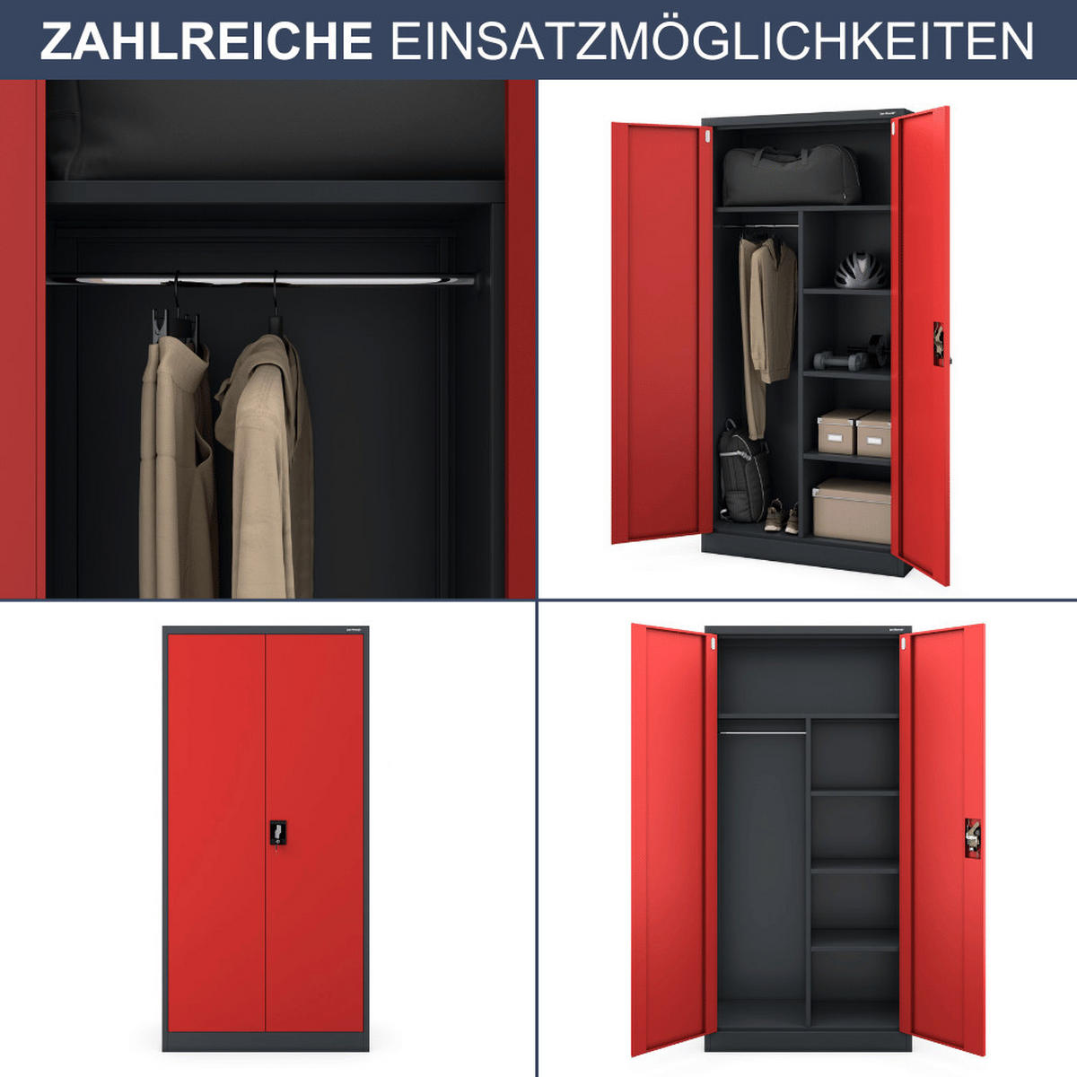 MEHRZWECKSCHRANK Metall abschließbar REKL 185x90x45cm Anthrazit-Rot - Anthrazit, Metall (90/185/45cm) - DELUKE