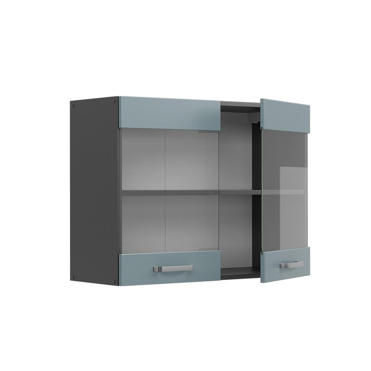 KÜCHENGLASSCHRANK R-Line Blau-Grau 80 cm - Anthrazit/Blaugrau, Holzwerkstoff (80/60/31cm) - Vicco