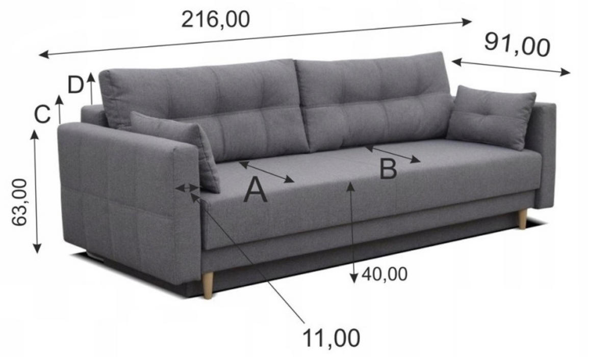 SOFA Grafit LEMA Ausziehbar - Graphitfarben, Textil (216/85/91cm) - Sepro Meble