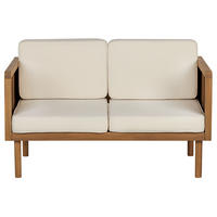 GARTENSOFA 2-Sitzer Akazienholz hellbraun Auflagen creme Baratti - Hellbraun/Weiß, Holz (122/76/65cm) - Beliani