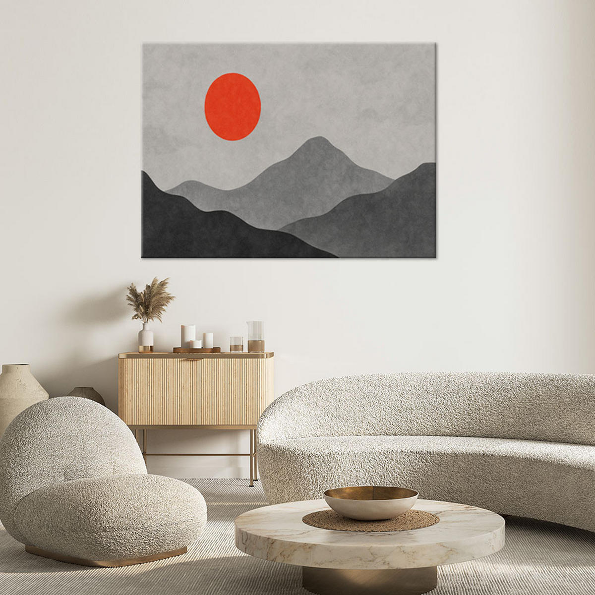 LEINWANDBILD Berge Landschaft Minimalismus 90x60cm - Grau, Textil (90/60cm) - Feeby