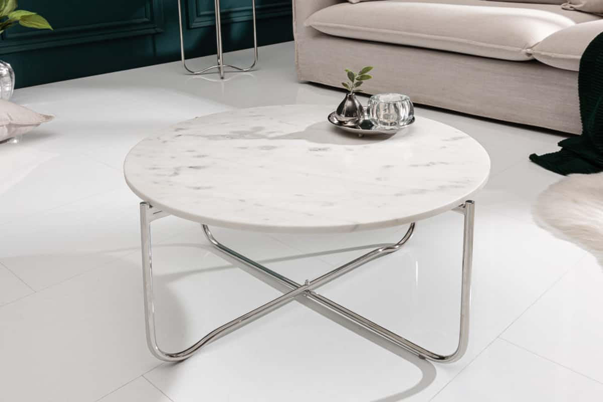 COUCHTISCH NOBLE Marmor rund Weiß 62cm - Weiß, Stein/Metall (62/62/33cm) - riess-ambiente