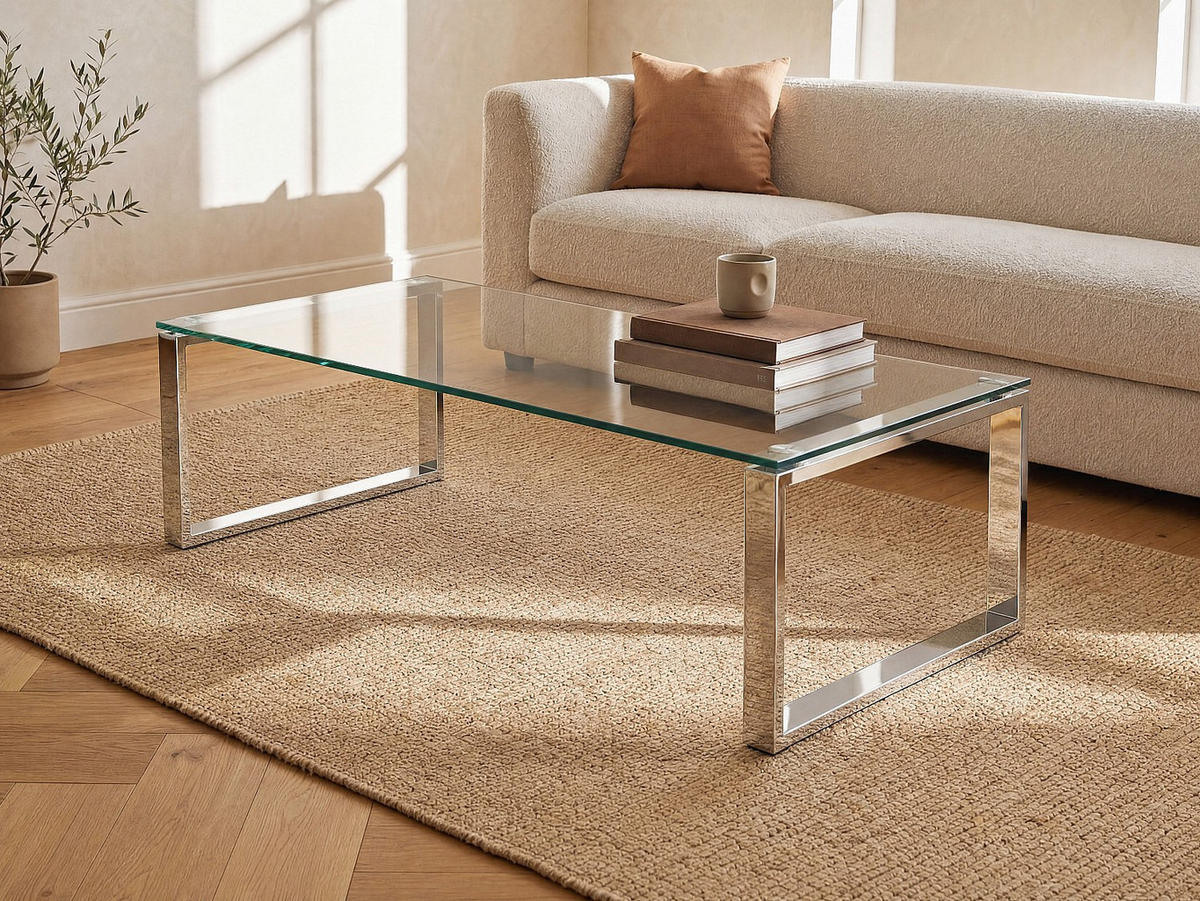 COUCHTISCH - 120 cm x 60 cm - glas - transparent, silberfarben Freya - Transparent/Silberfarben, Glas (60/120/41cm) - Vente-Unique