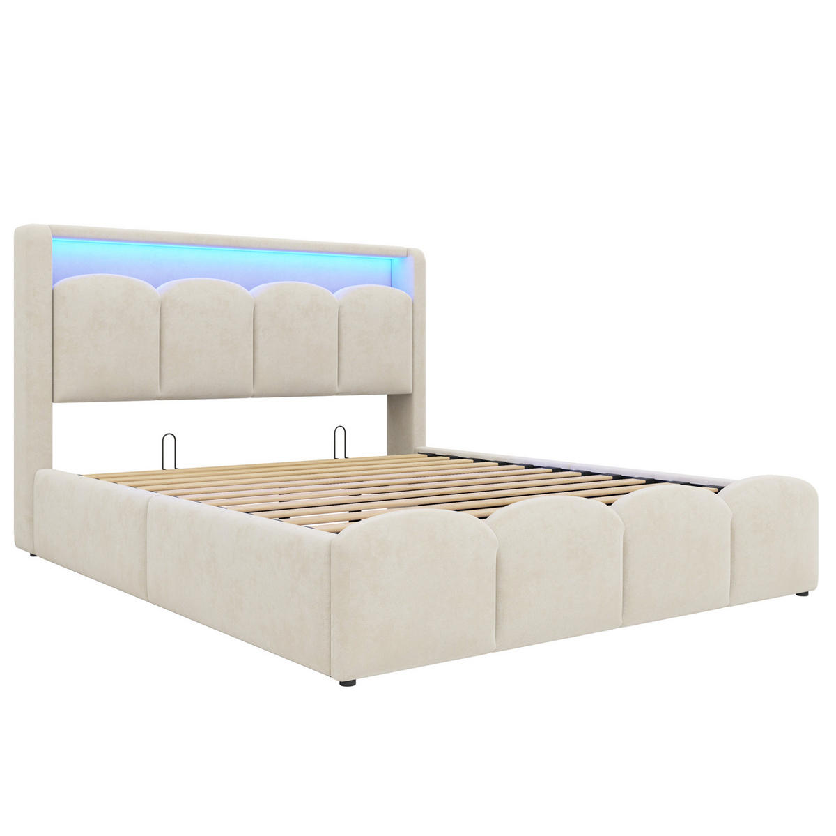 POLSTERBETT 140x200 cm in Beige mit LED, USB-/Typ-C-Anschlüssen und Stauraum - Beige, Textil (140/200cm) - IVMEU