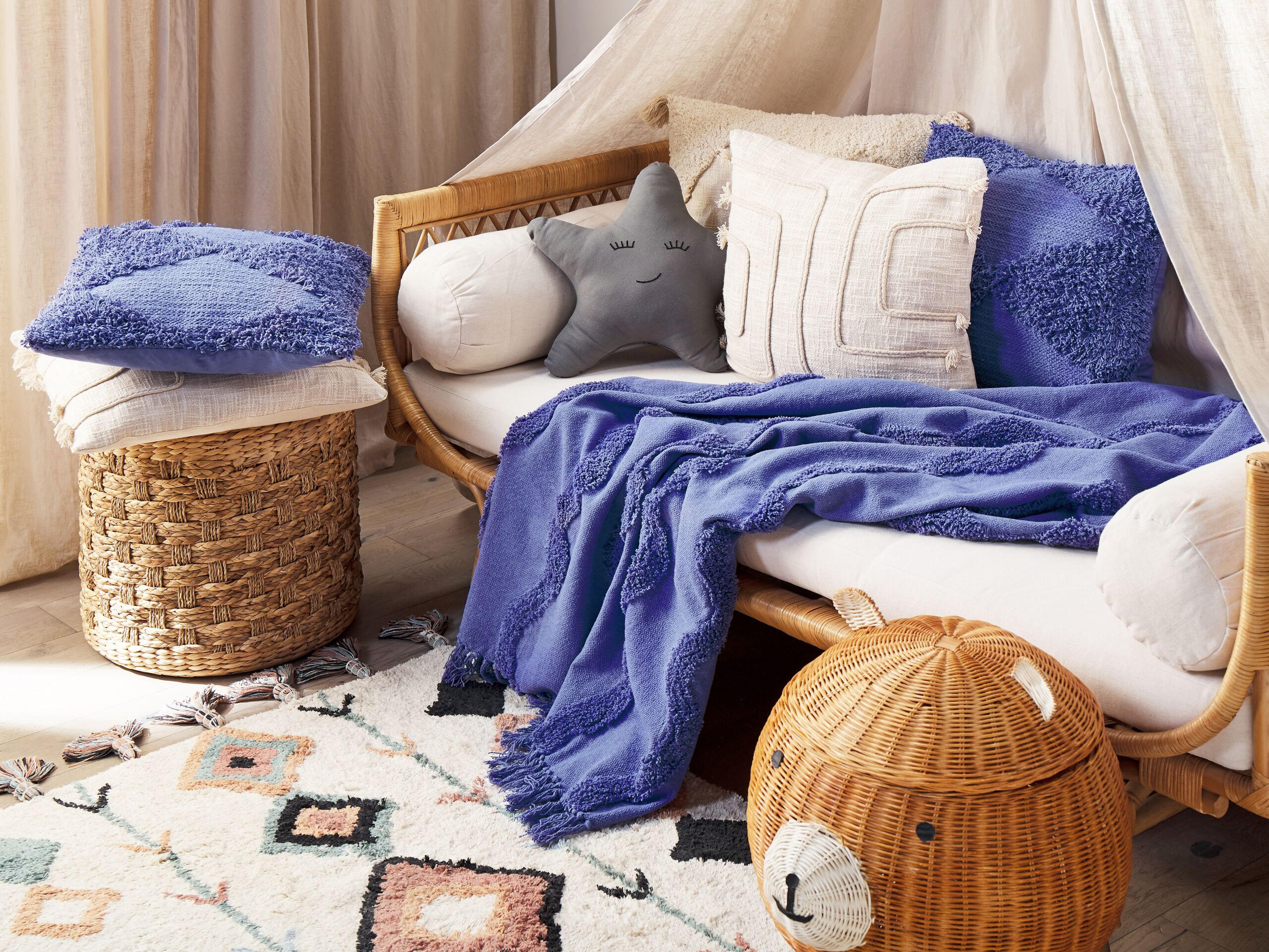 DECKE Purpur Khari 125/150 cm - Lila, Naturmaterialen/Textil (125/150cm) - Beliani