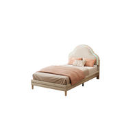 POLSTERBETT 90/200 cm Beige mit wolkigem Kopfteil und LED-Beleuchtung aus Samt - Beige, Textil (90/200cm) - OKWISH