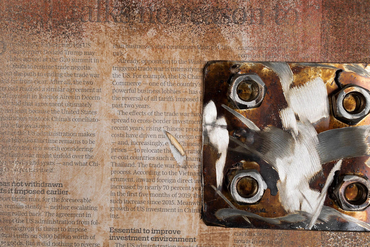 WANDBILD Rot 80/80 cm - Rot/Braun, Holz/Metall (5/80cm) - KUNSTLOFT