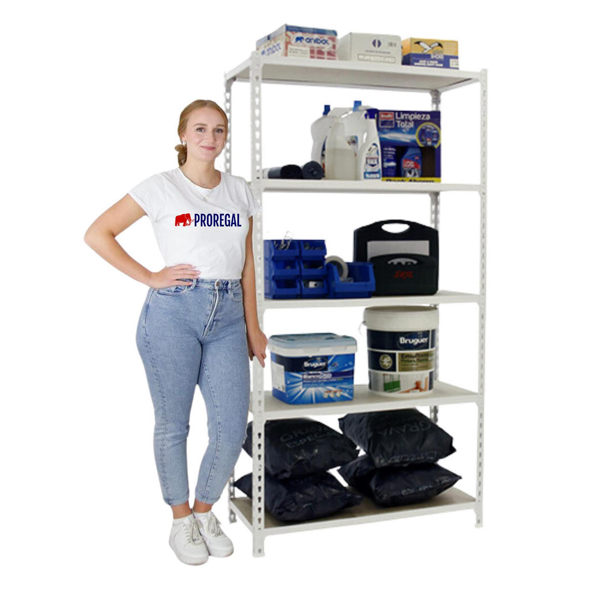 SCHWERLASTREGAL Muli HxBxT 180 x 90 x 30 cm 5 Fachböden Fachlast 150 kg Weiß - Weiß, Metall (90/180/30cm) - PROREGAL
