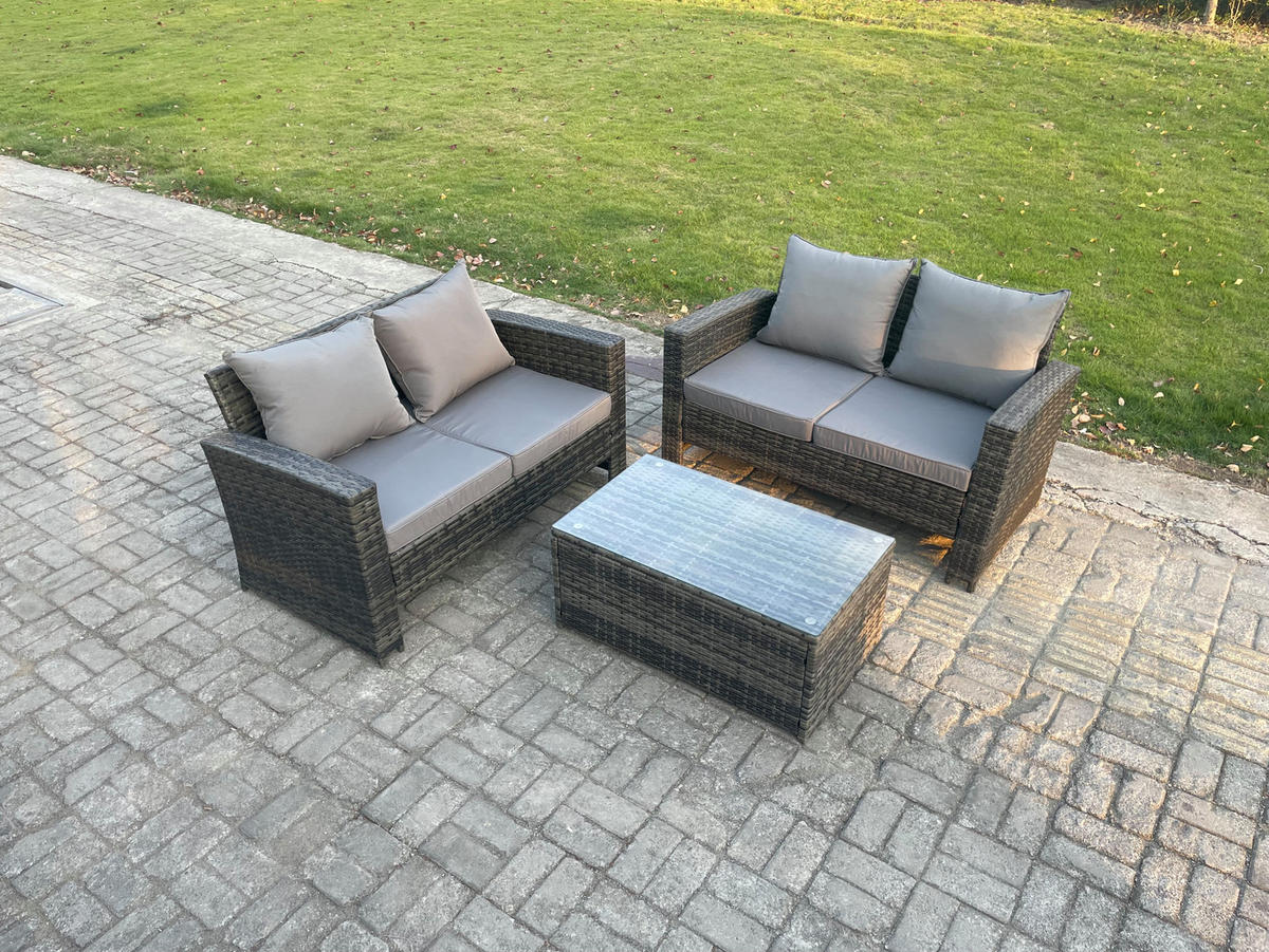 GARTENSOFA Hohe Rückenlehne Polyrattan Dunkelgrau 4-Sitzer - Dunkelgrau, Metall - Fimous
